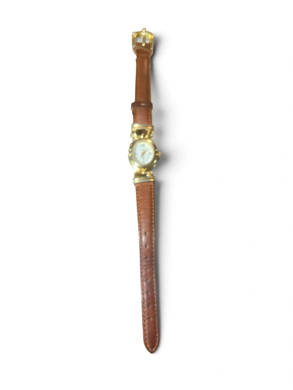Carriage Womens Gold Tone Oval Watch Brown Leather Strap Roman Numeral Quartz